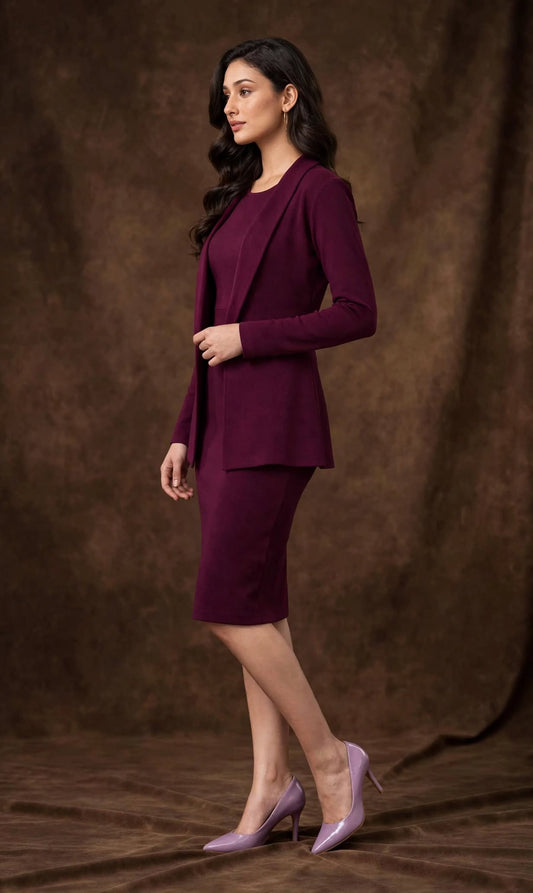 Aurelia Burgundy Tailored Bodycon Dress with Shrug