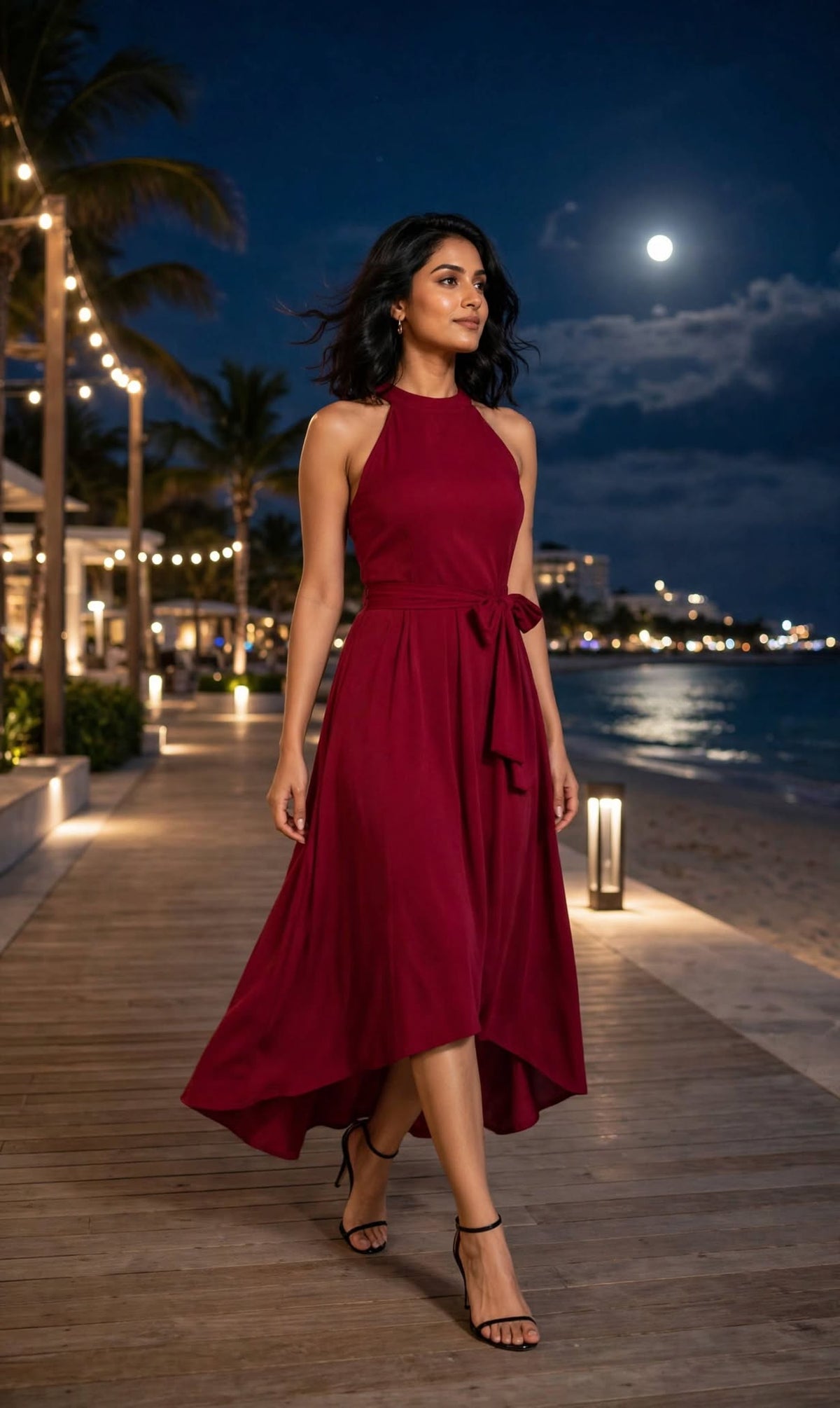 Aurelia Ruby High-Low Halter Dress