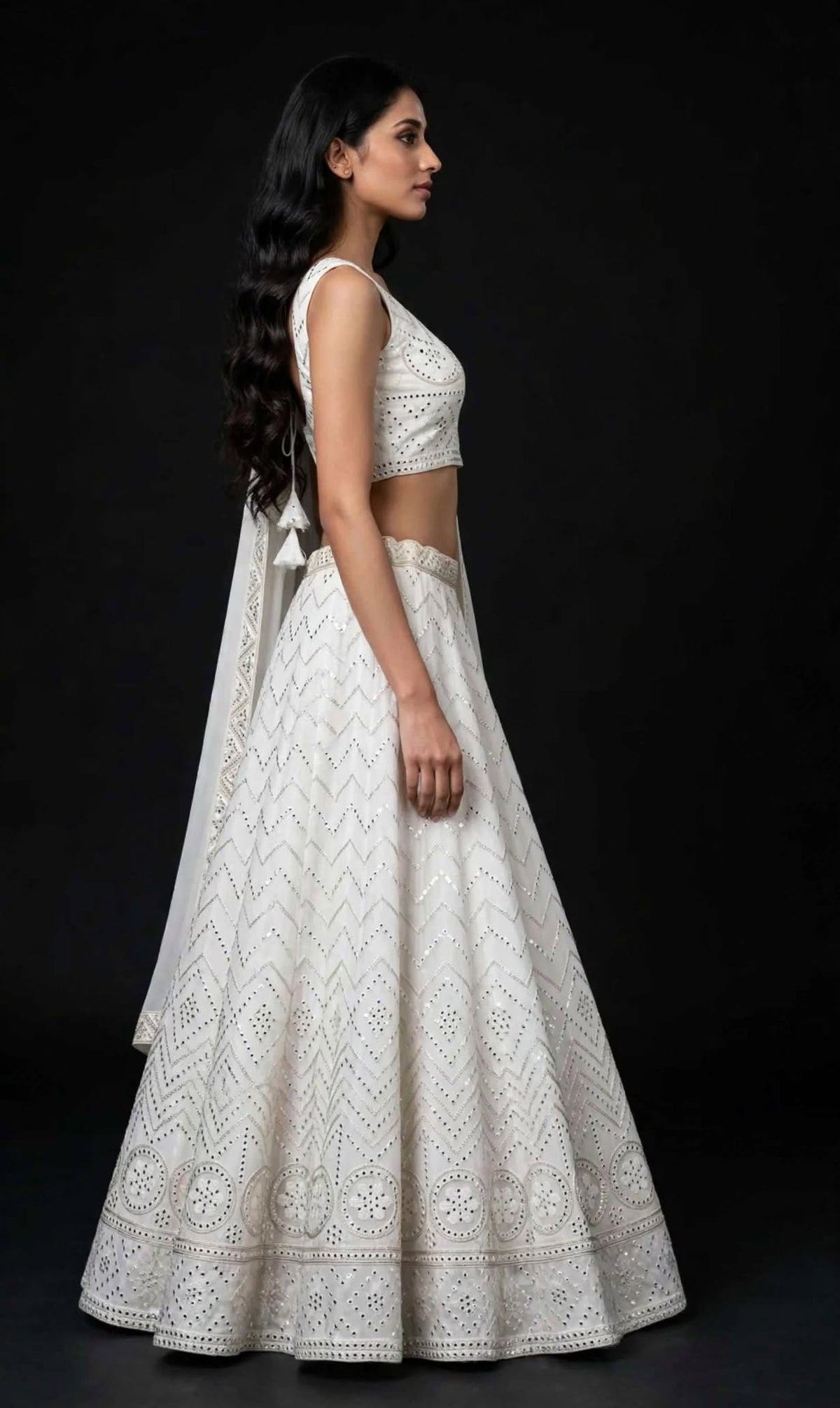 Aurelia Ivory Mirrorwork Embroidered Lehenga Set