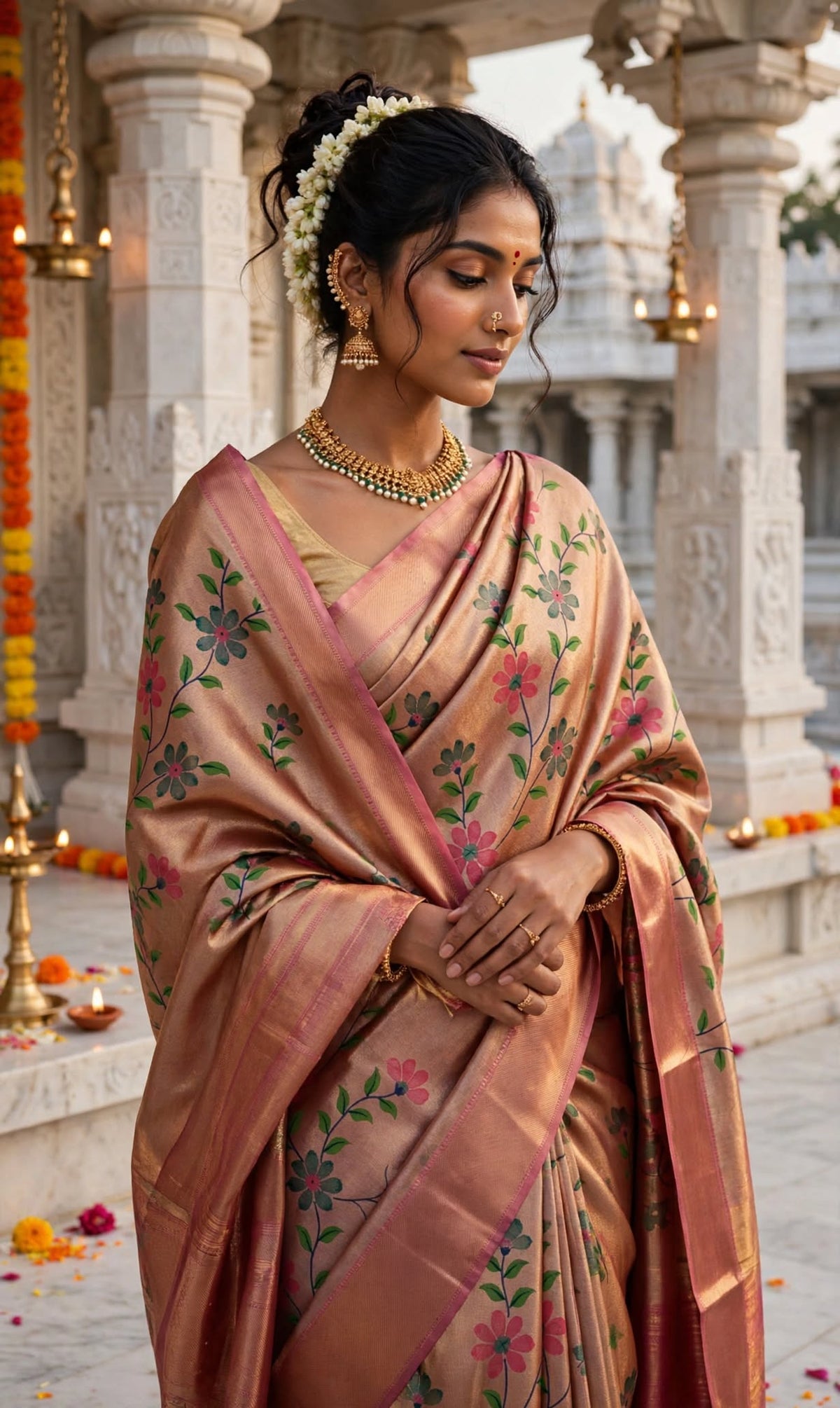 Kanjivaram-Inspired Floral Tissue Silk Saree