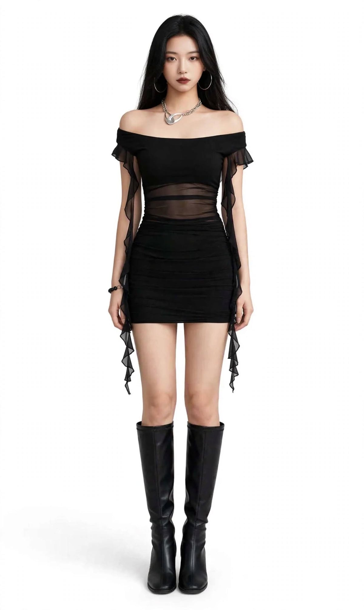 Noir Allure Off-Shoulder Bodycon Mini Dress