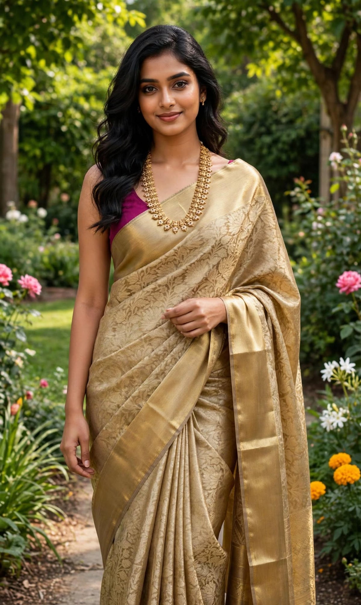 Aurelia Golden Banarasi Soft Silk Saree