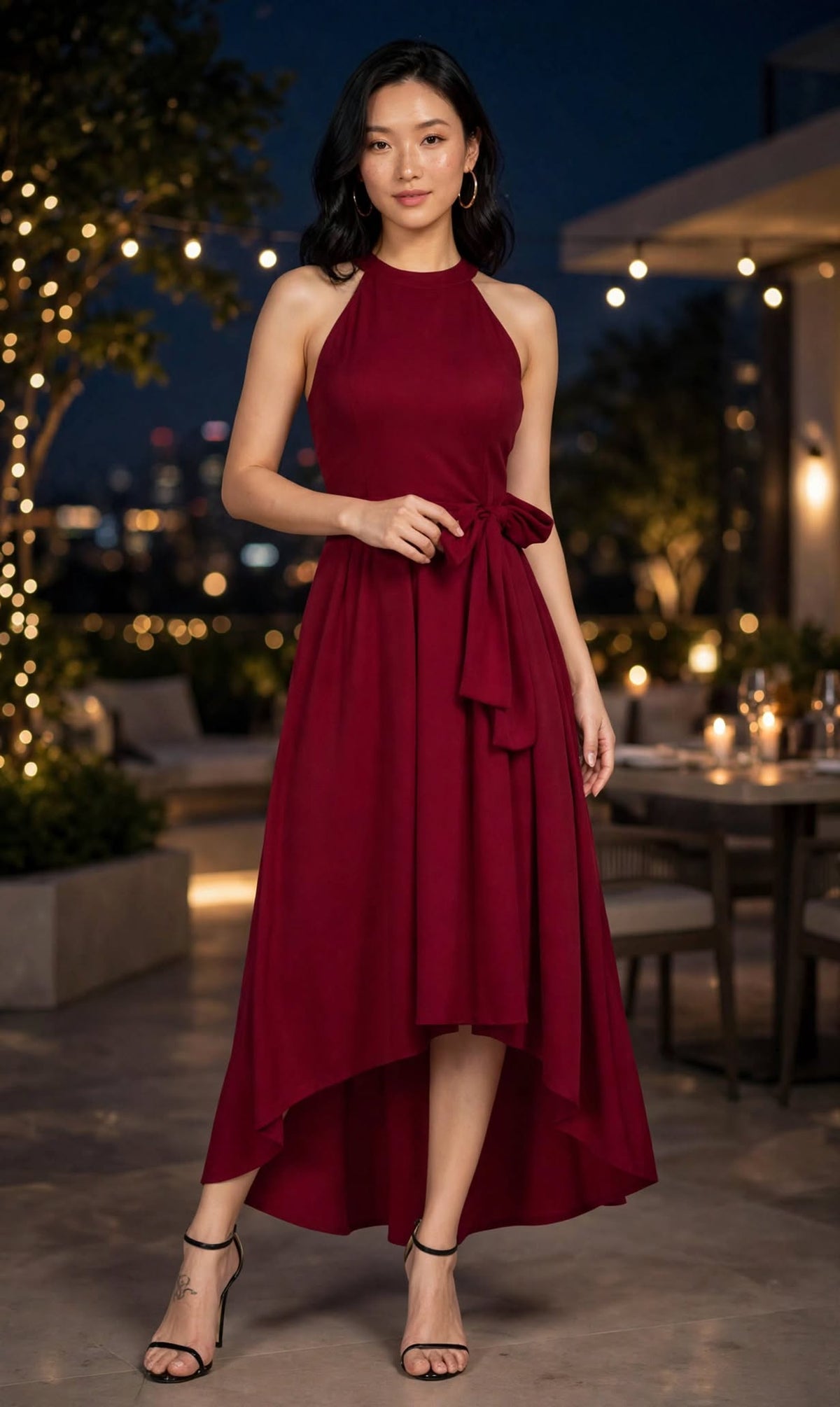 Aurelia Ruby High-Low Halter Dress