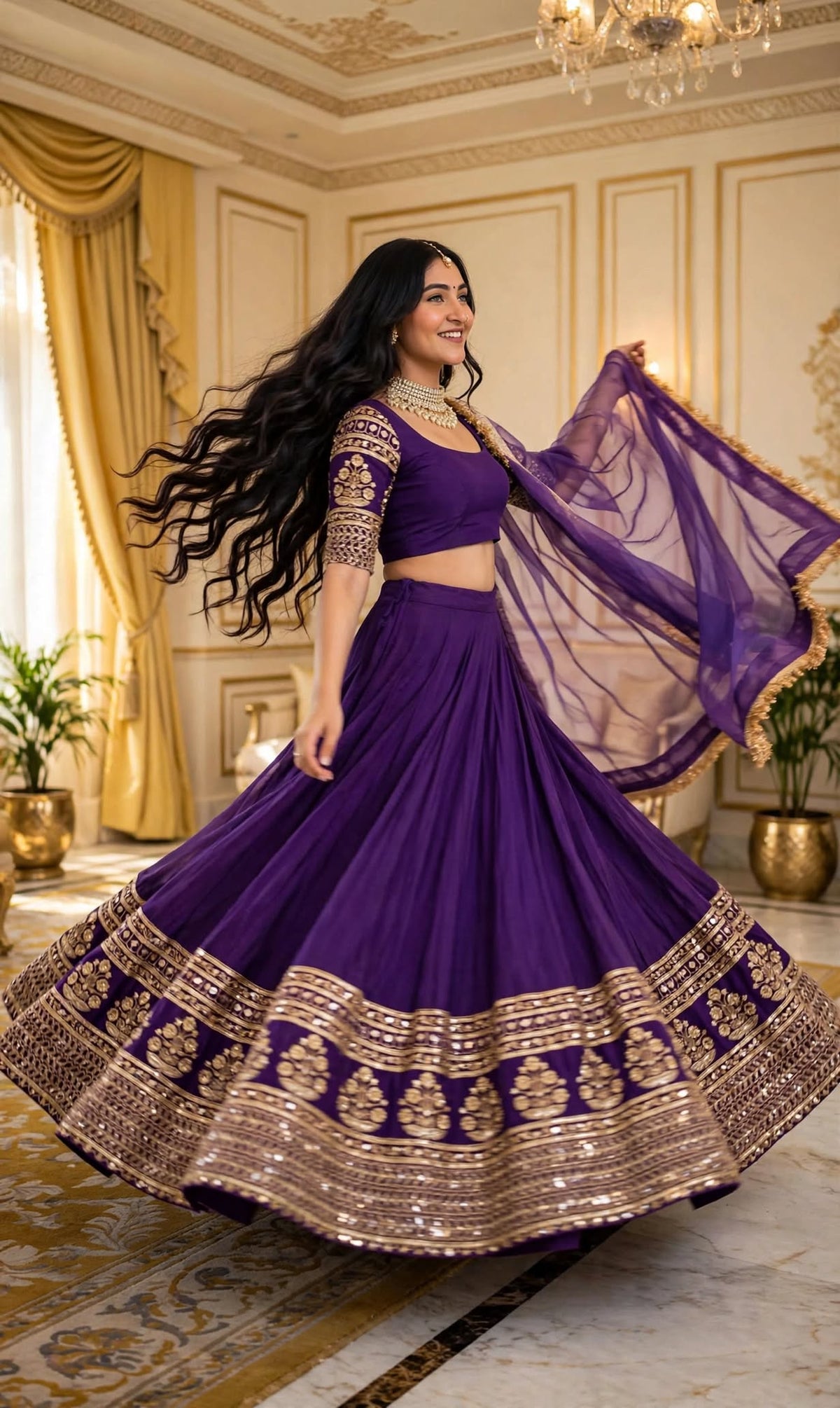 Aurelia Royal Purple Sequin Embroidered Lehenga Set