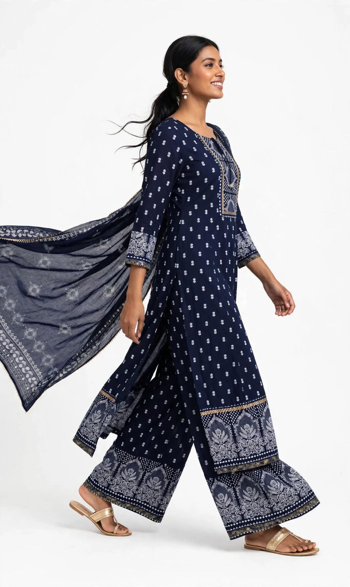 Aurelia Navy Blue Floral Kurta Set