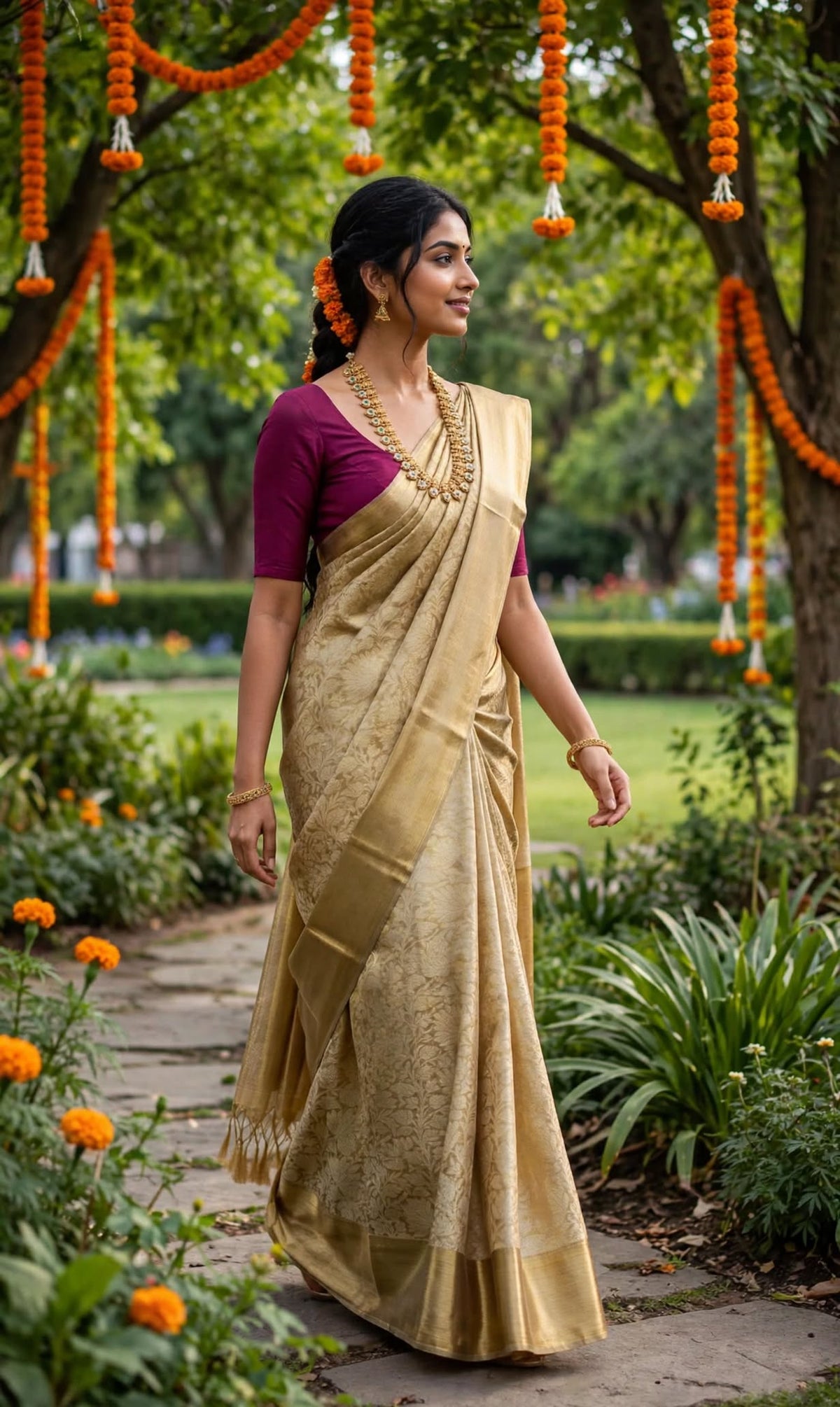 Aurelia Golden Banarasi Soft Silk Saree