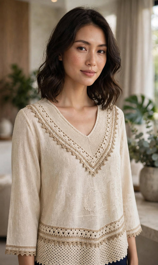 Aurelia Ivory Embroidered V-Neck Top