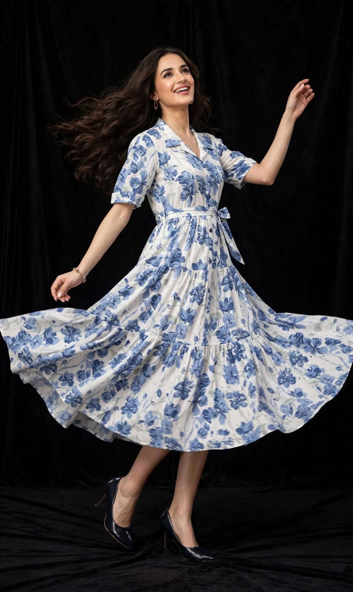 Nyra Floral Belted Midi Dress