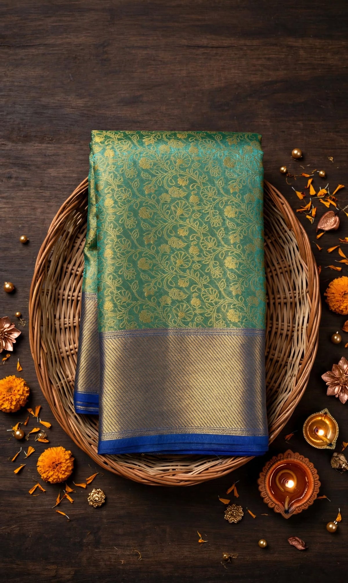 Emerald Banarasi Tissue Silk Saree