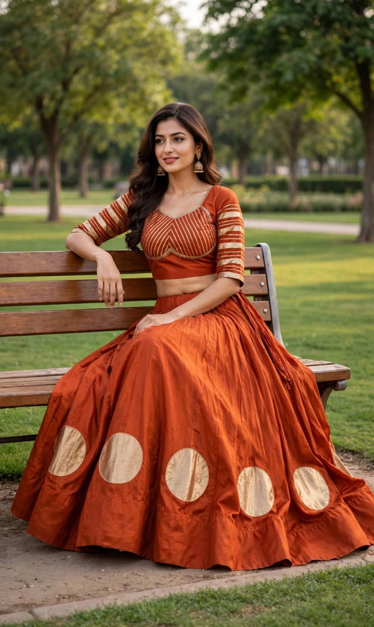 Aurelia Orange & Gold Embroidered Flared Lehenga Set