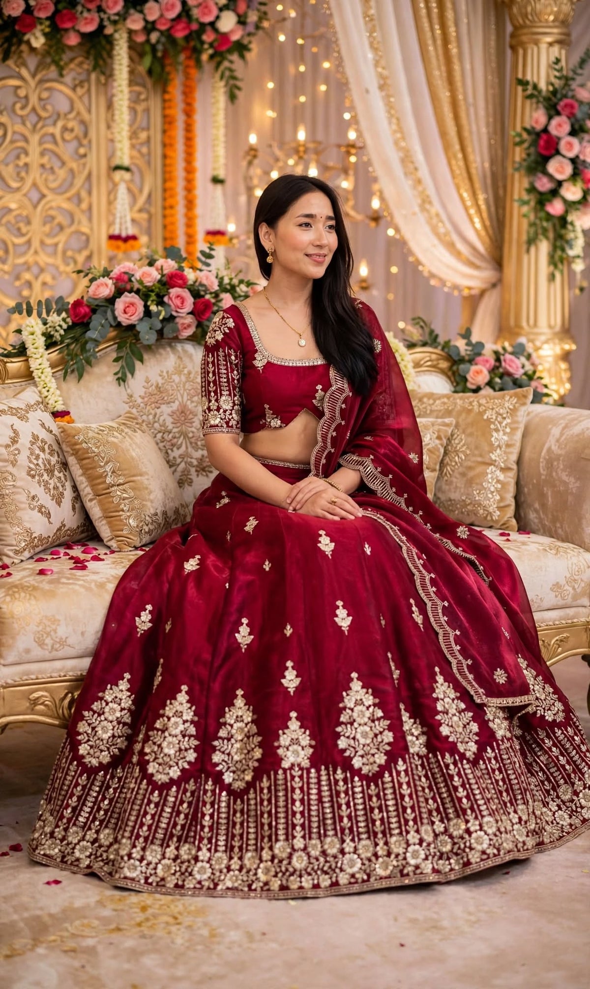 Aurelia Ruby Embroidered Chinnon Lehenga Set