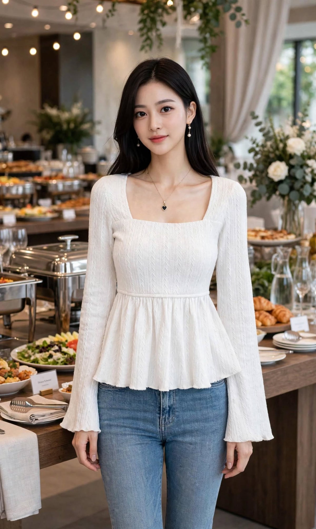 Aurelia Ivory Smocked Square-Neck Peplum Top