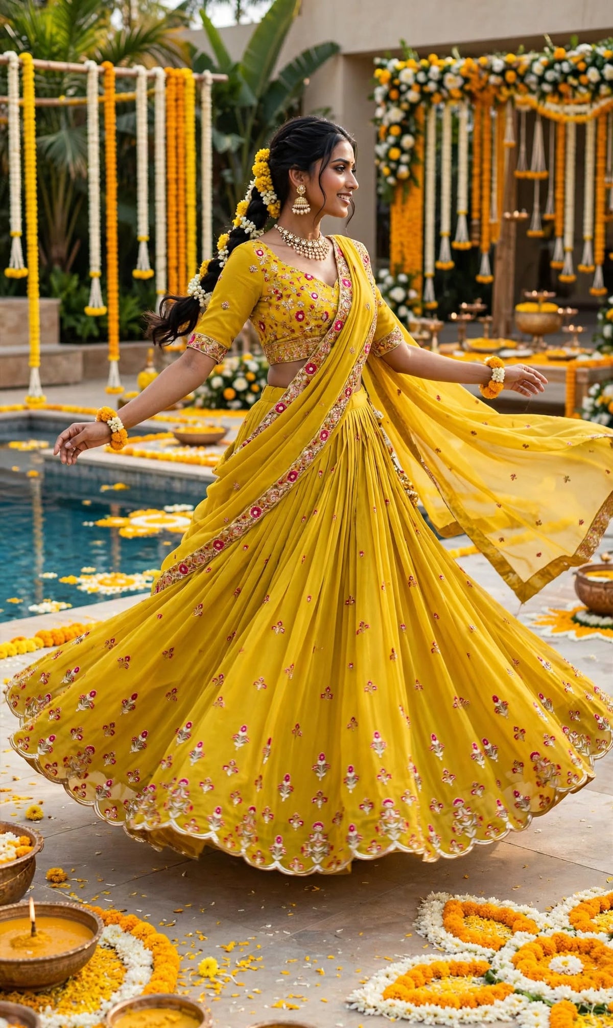 Sunlit Marigold Embroidered Georgette Lehenga Set