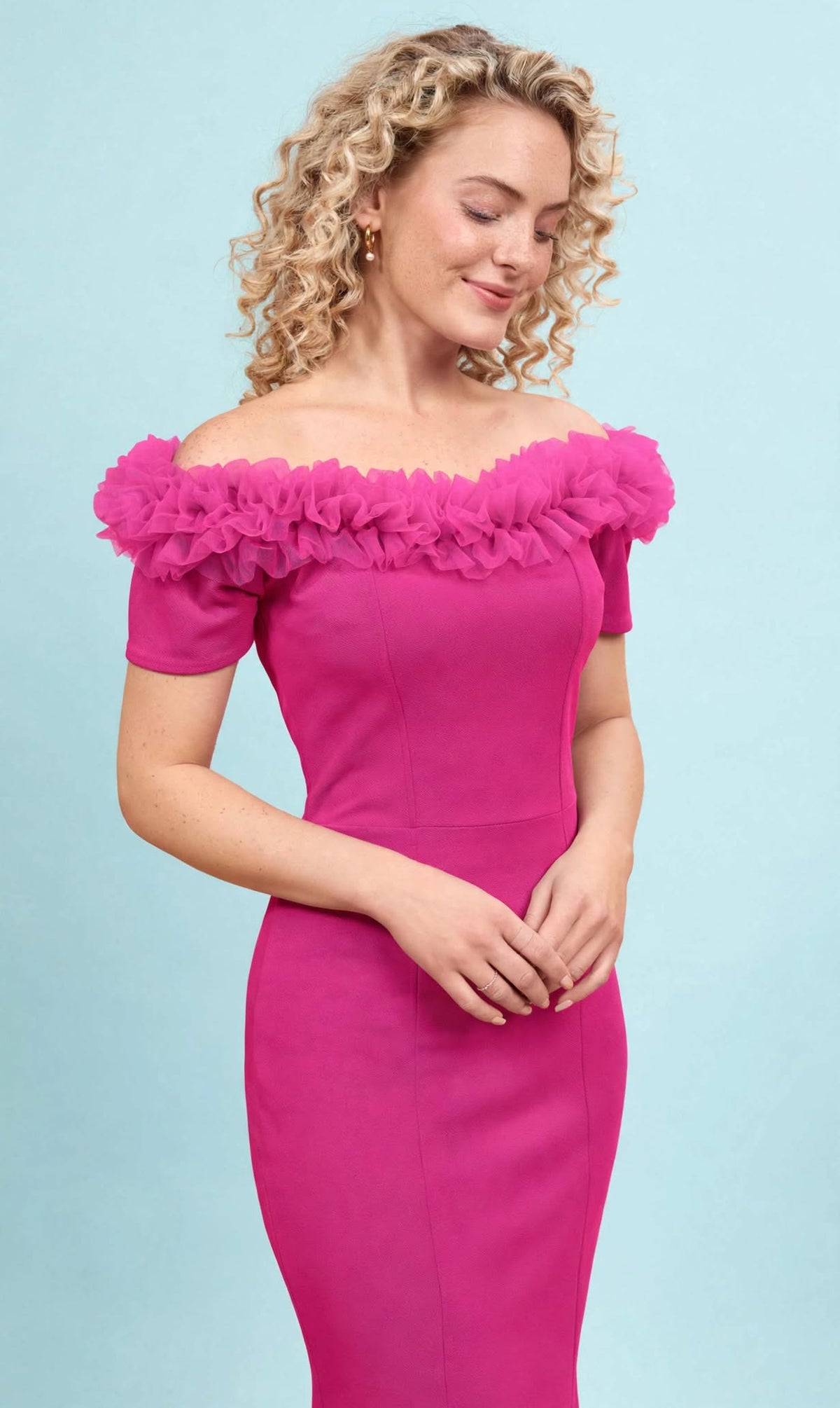 Rosé Fuchsia Off-Shoulder Bodycon Maxi Dress