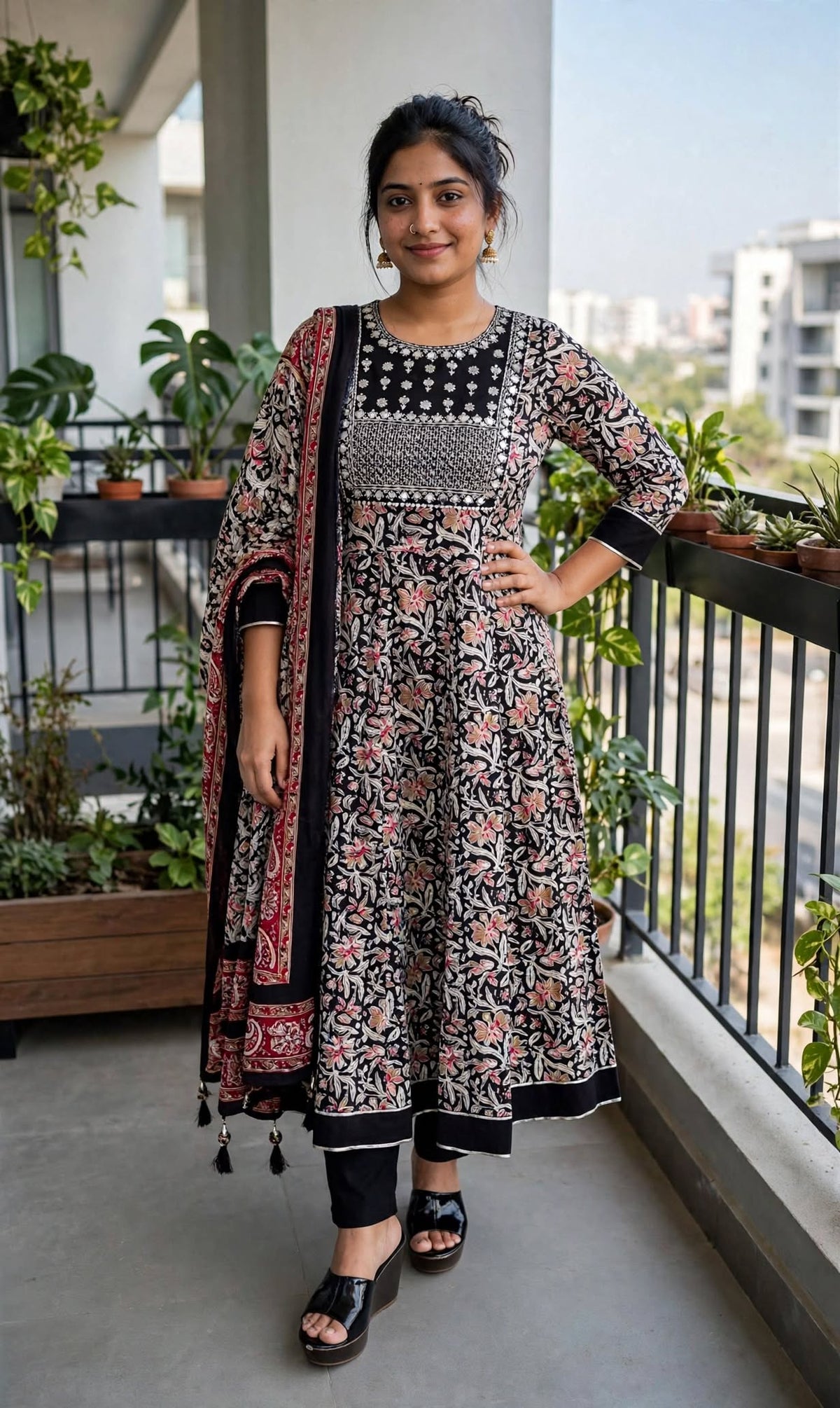 Noir Floral Anarkali Kurta Pant Set