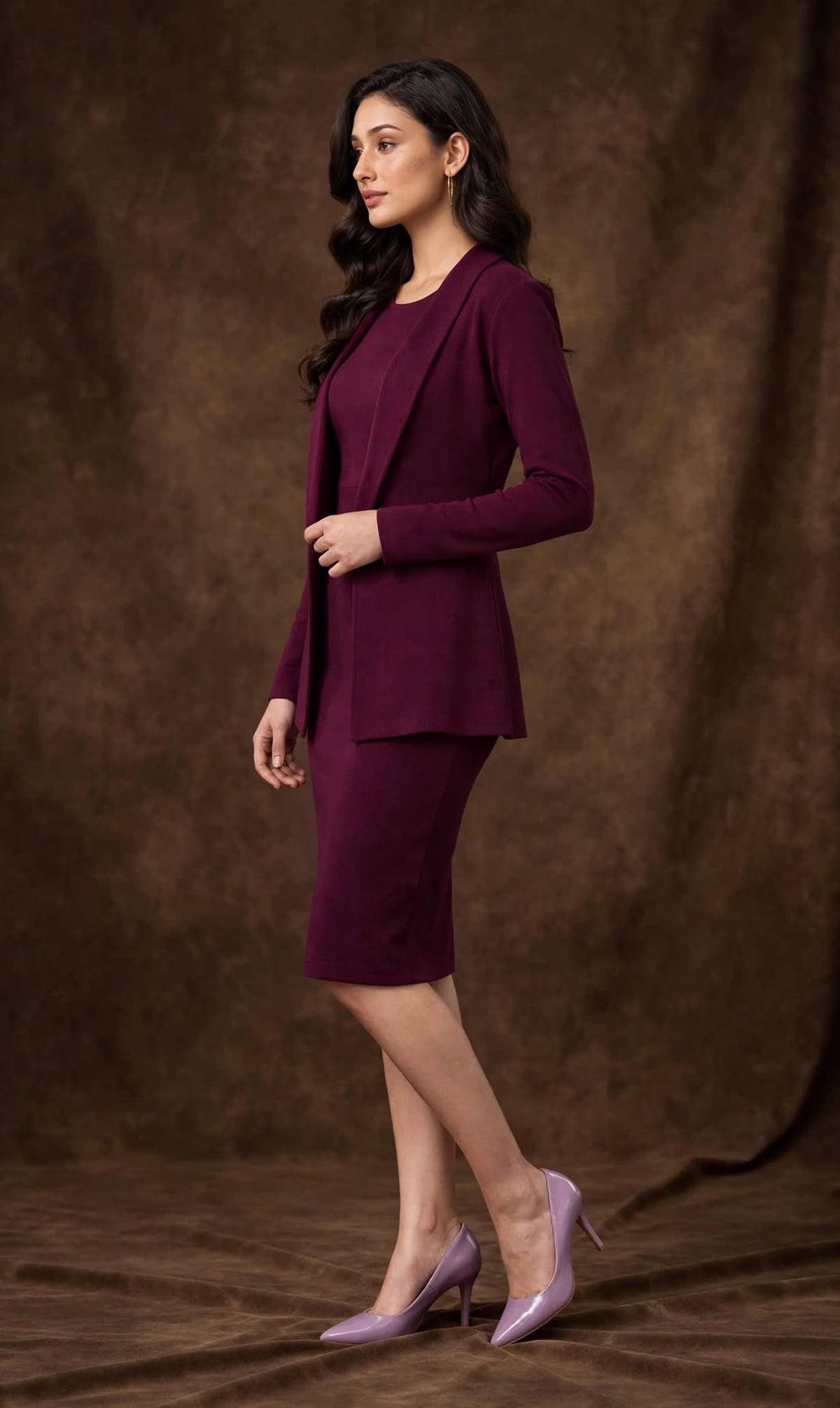 Aurelia Burgundy Tailored Bodycon Dress with Shrug