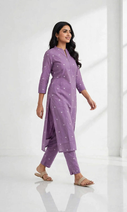 Lavender Cotton Straight Kurta & Pant Set