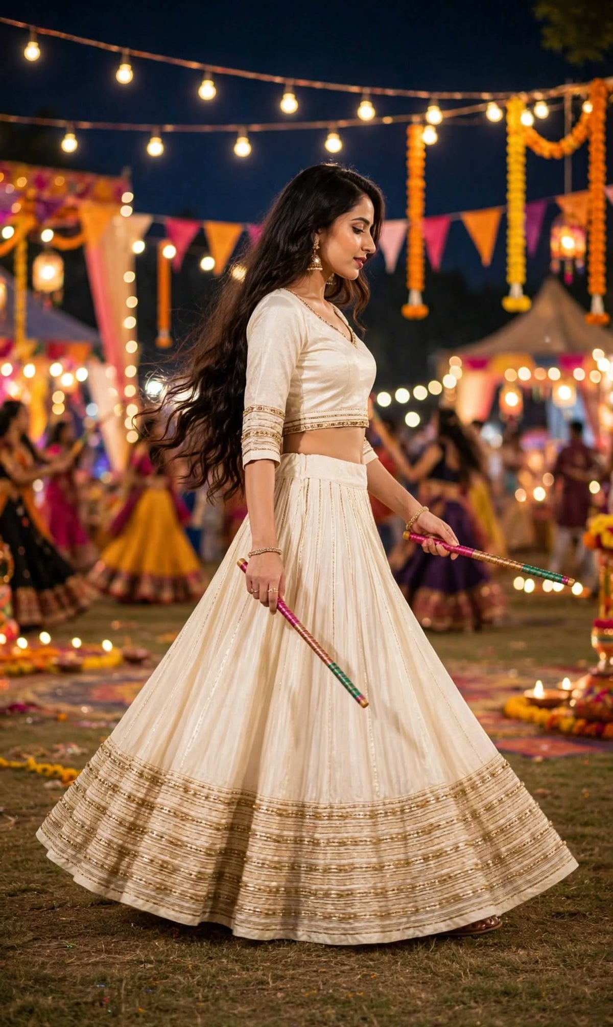 Aurelia Ivory & Black Garba Embroidered Lehenga Set
