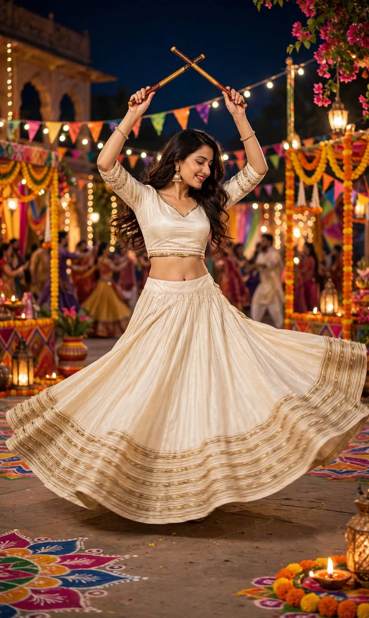 Aurelia Ivory & Black Garba Embroidered Lehenga Set