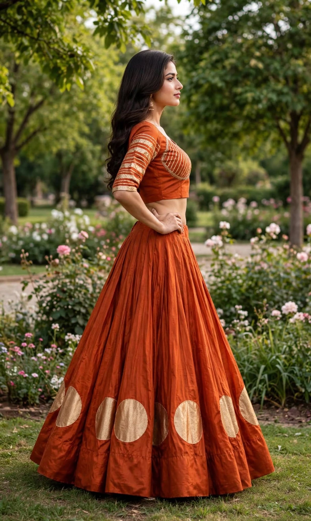 Aurelia Orange & Gold Embroidered Flared Lehenga Set