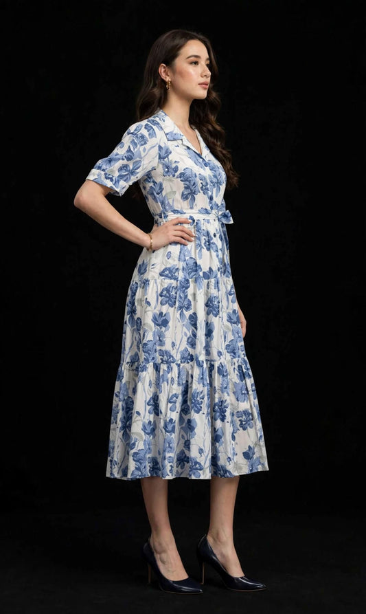 Nyra Floral Belted Midi Dress