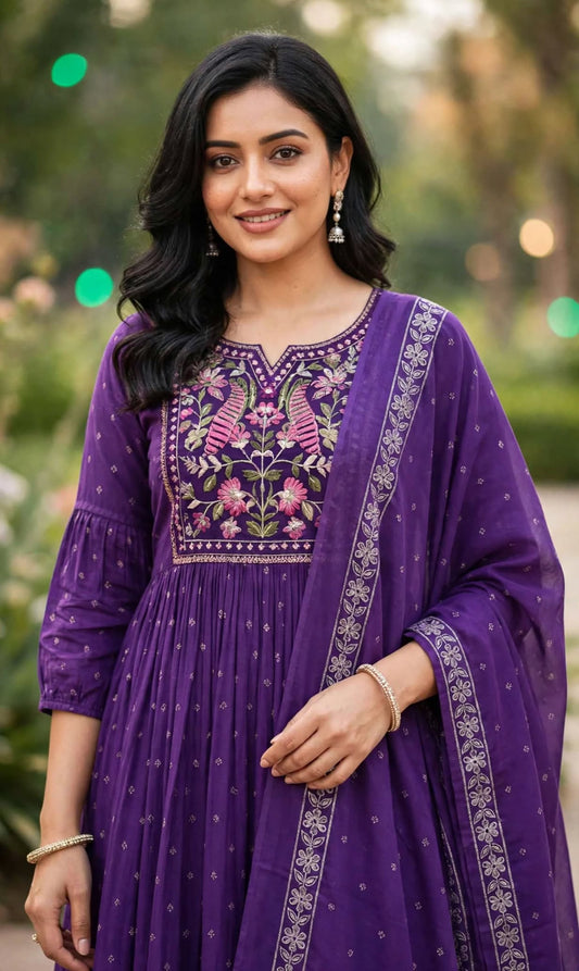 Aurelia Royal Purple Embroidered Anarkali Set