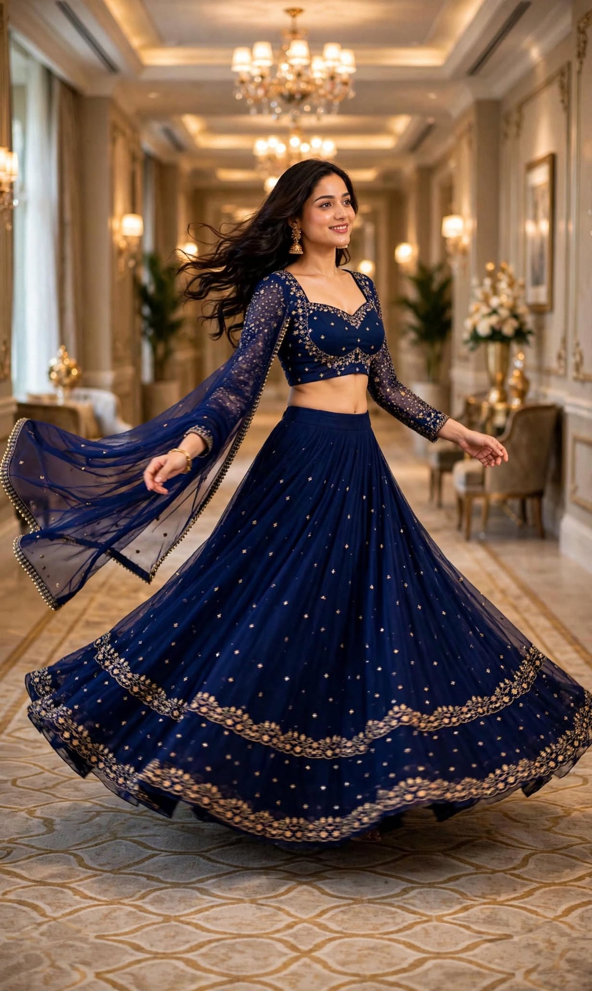 Aurelia Midnight Blue Embroidered Lehenga Choli