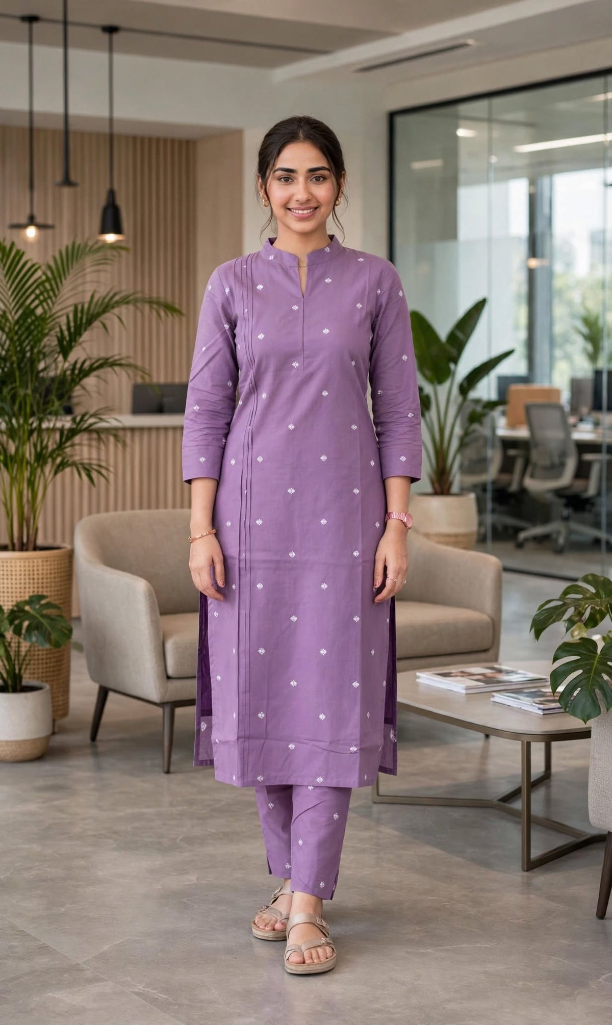 Lavender Cotton Straight Kurta & Pant Set