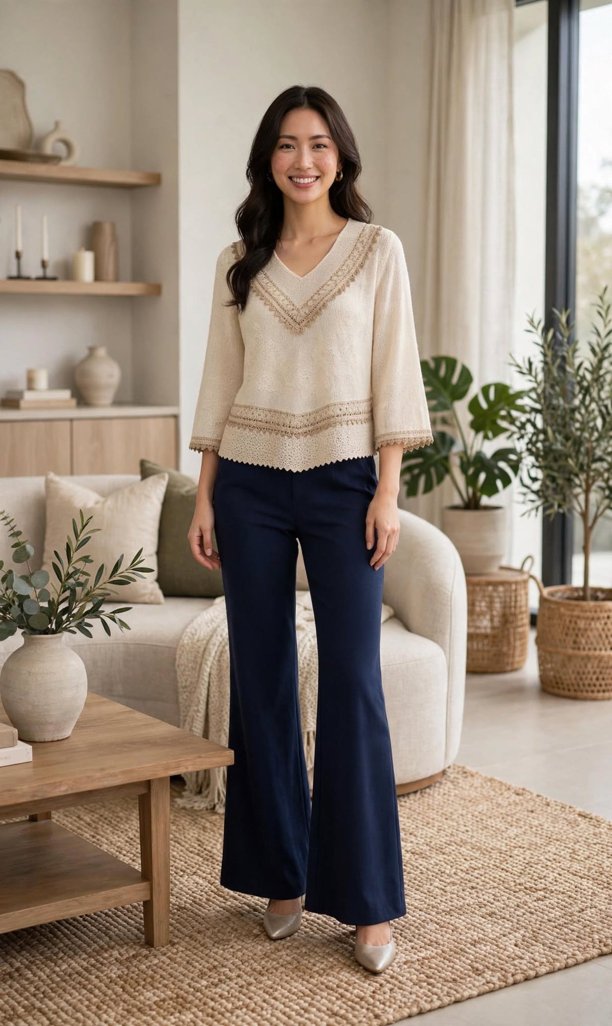 Aurelia Ivory Embroidered V-Neck Top