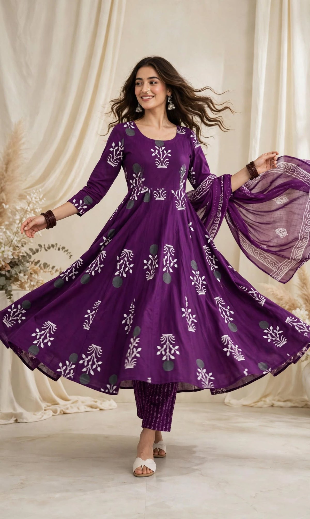 Aurelia Plum Floral Kurta Set with Dupatta