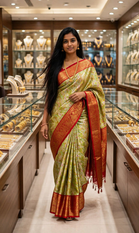 Aurelia Emerald Dharmavaram Zari Saree