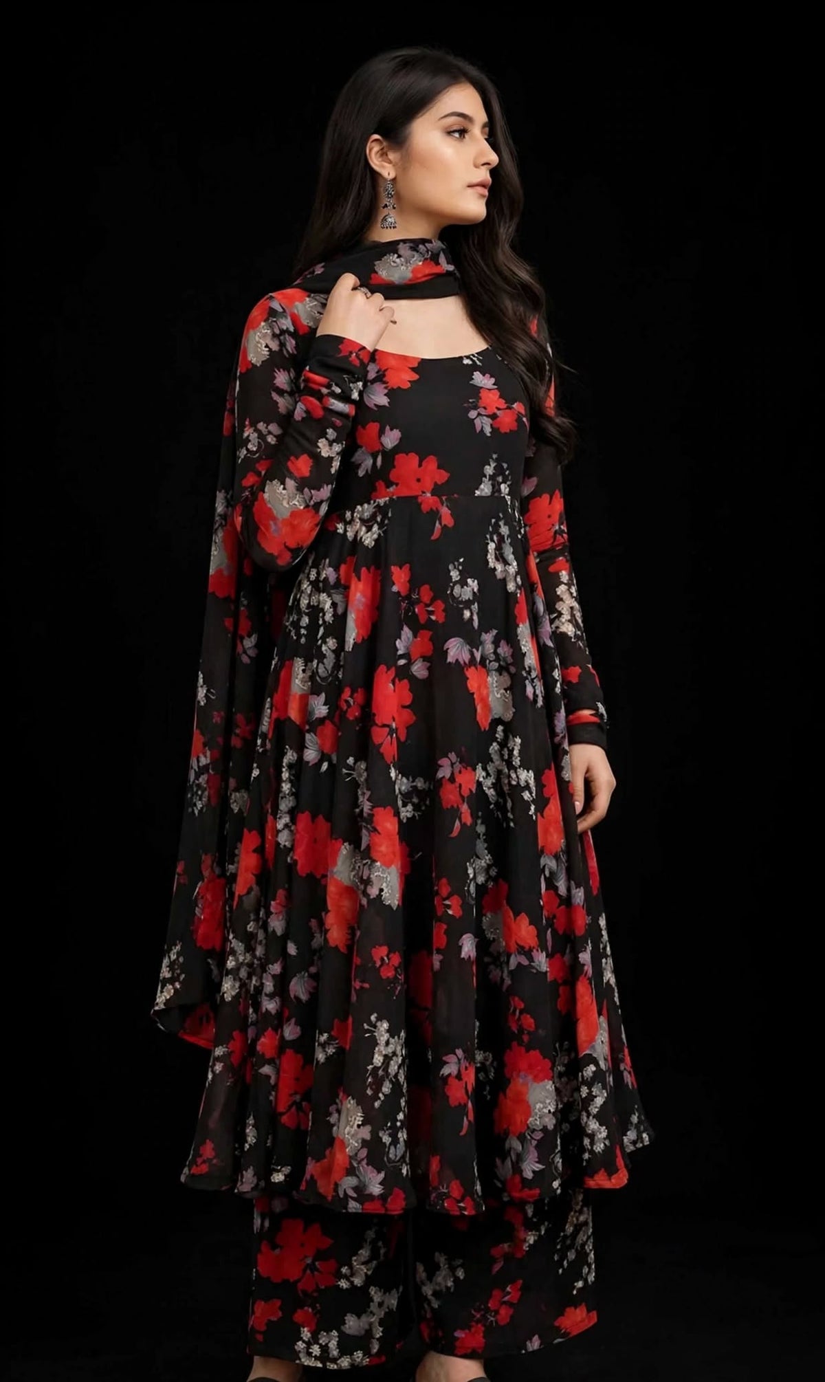 Aurelia Noir Floral Georgette Gown Set