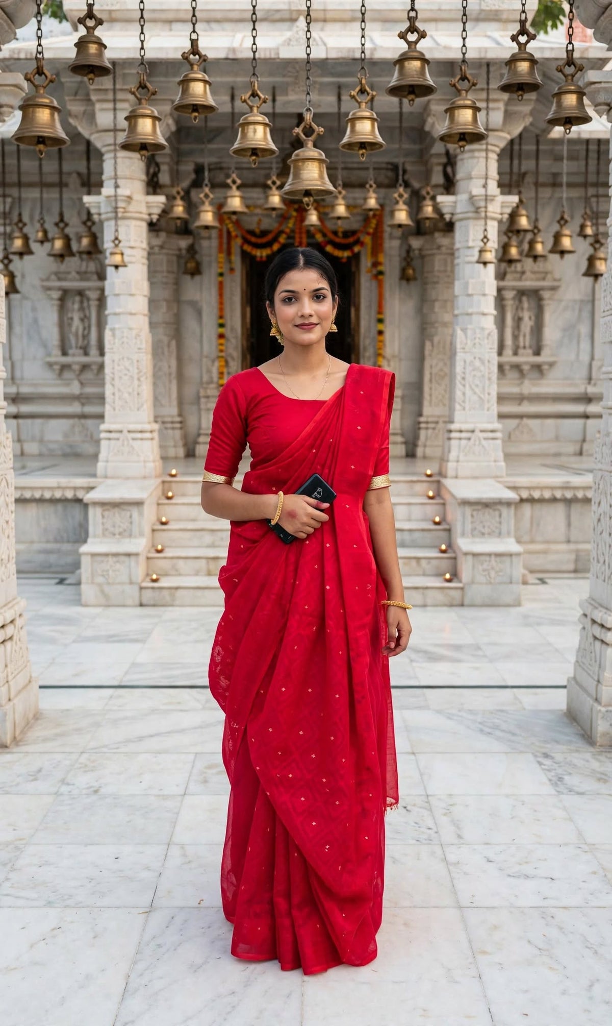 Jalbondhi Jamdani Soft Red Saree