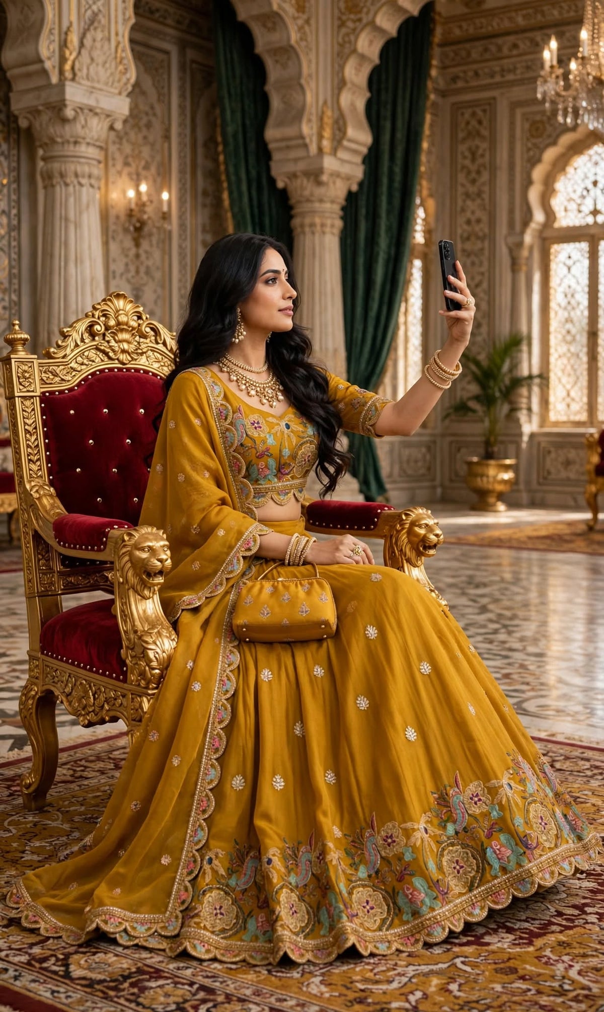 Aurelia Mustard Embroidered Lehenga Set