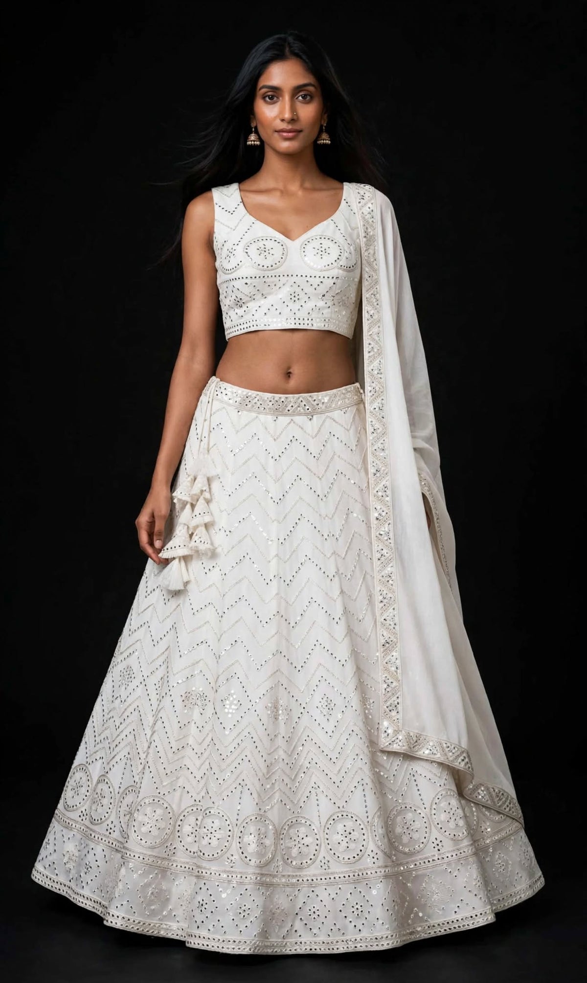 Aurelia Ivory Mirrorwork Embroidered Lehenga Set