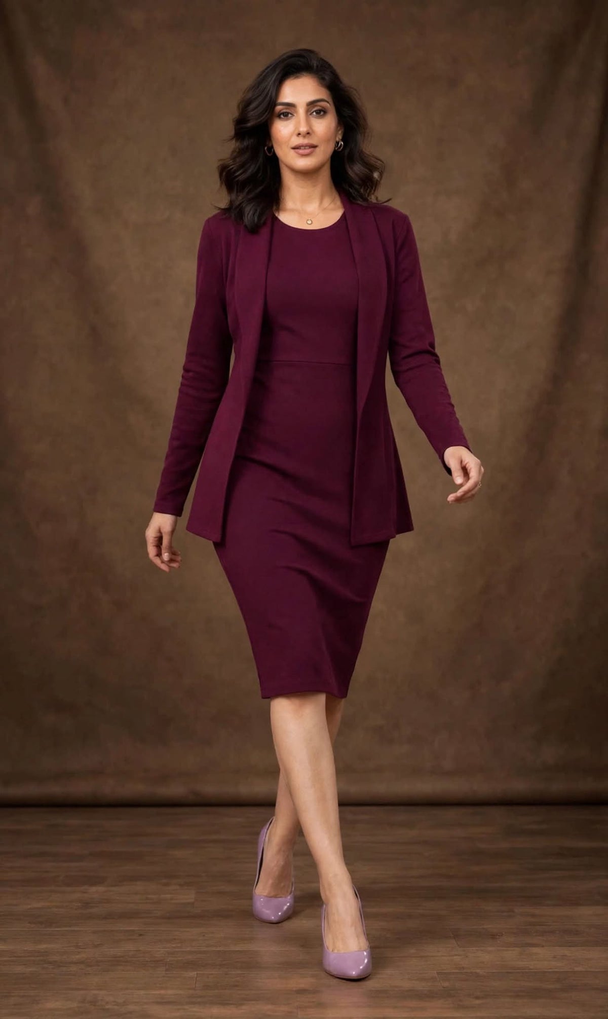 Aurelia Burgundy Tailored Bodycon Dress with Shrug