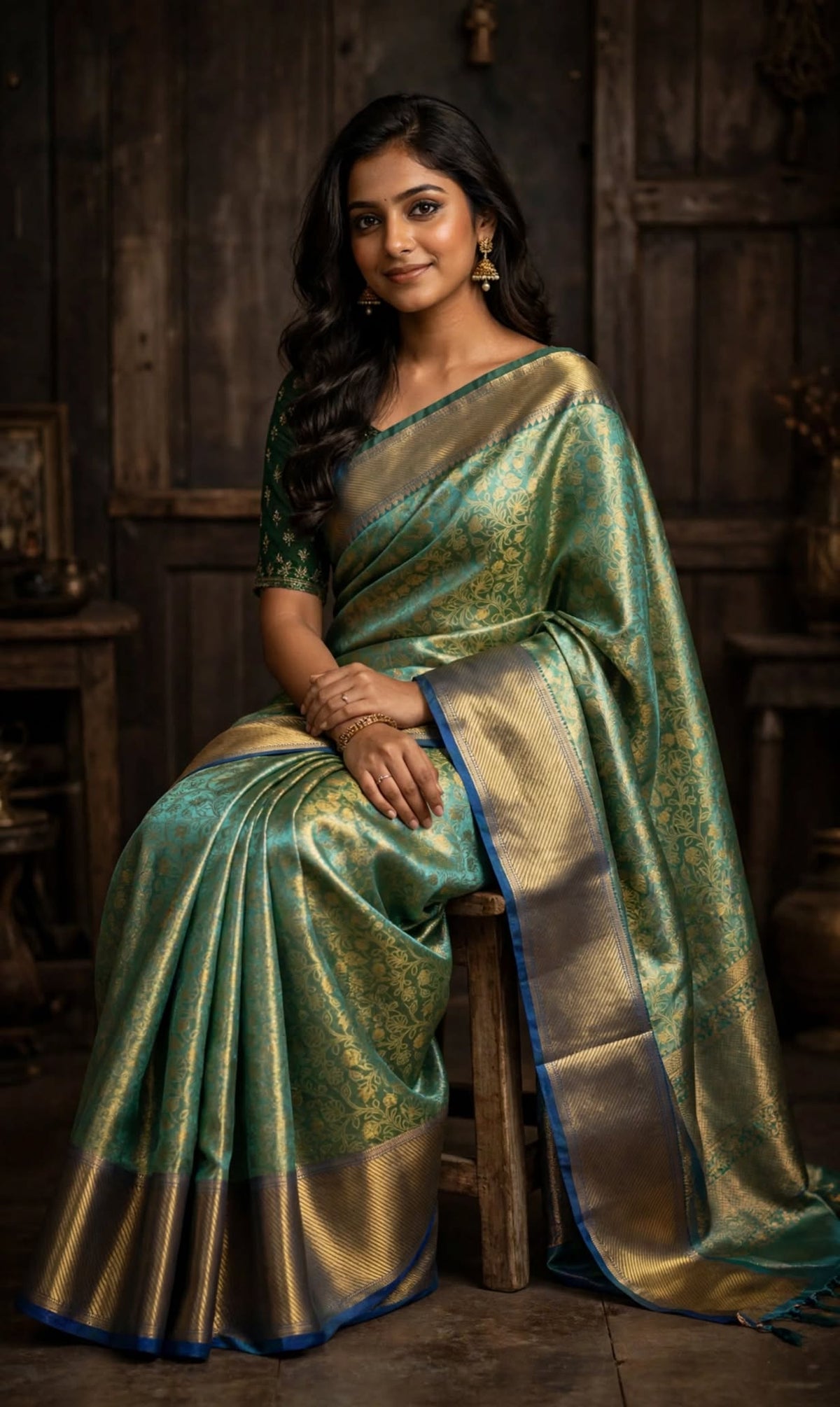 Emerald Banarasi Tissue Silk Saree