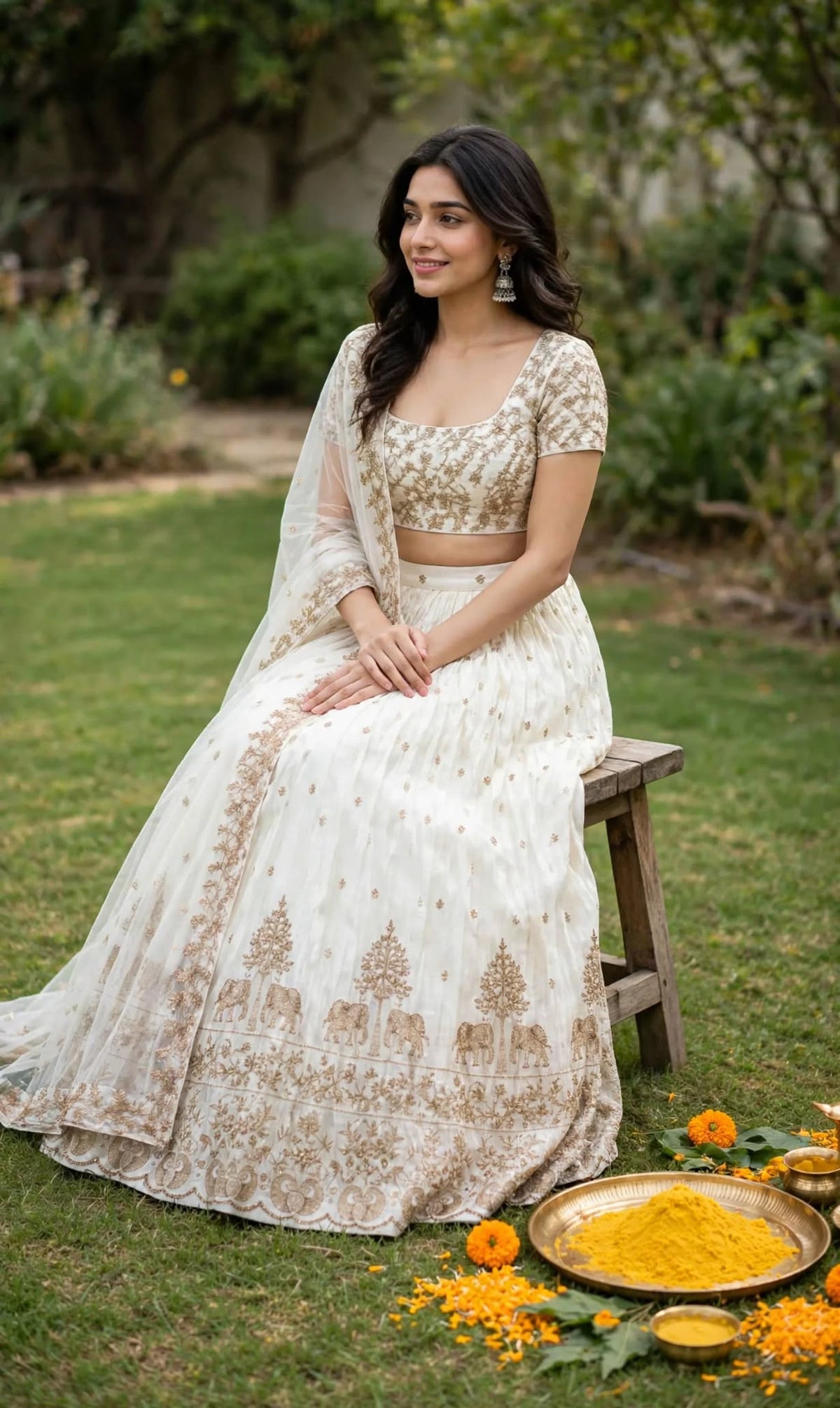 Aurelia Ivory Embroidered Lehenga Set
