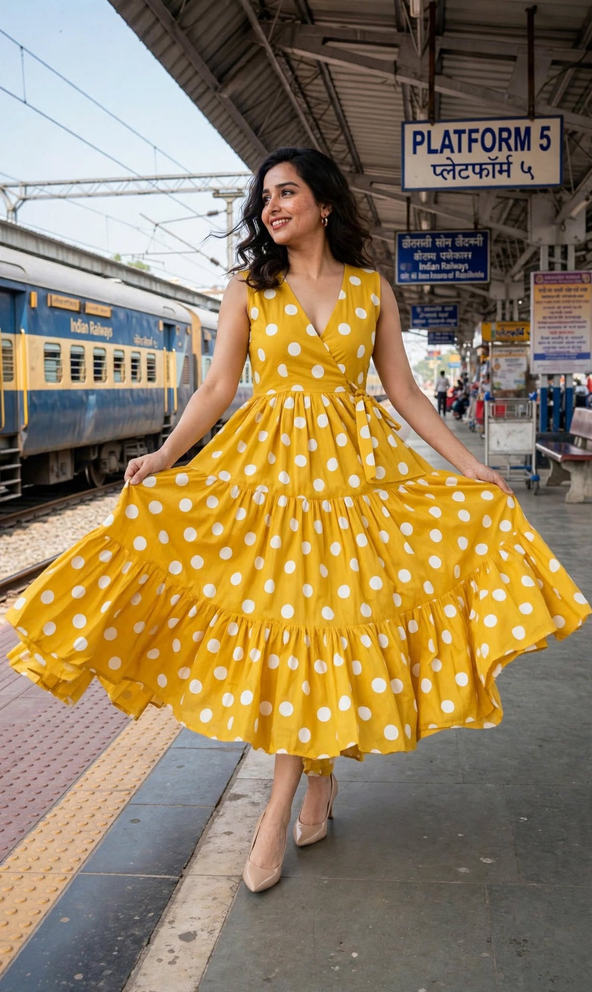 Aurelia Mustard Polka Dot Flared Dress