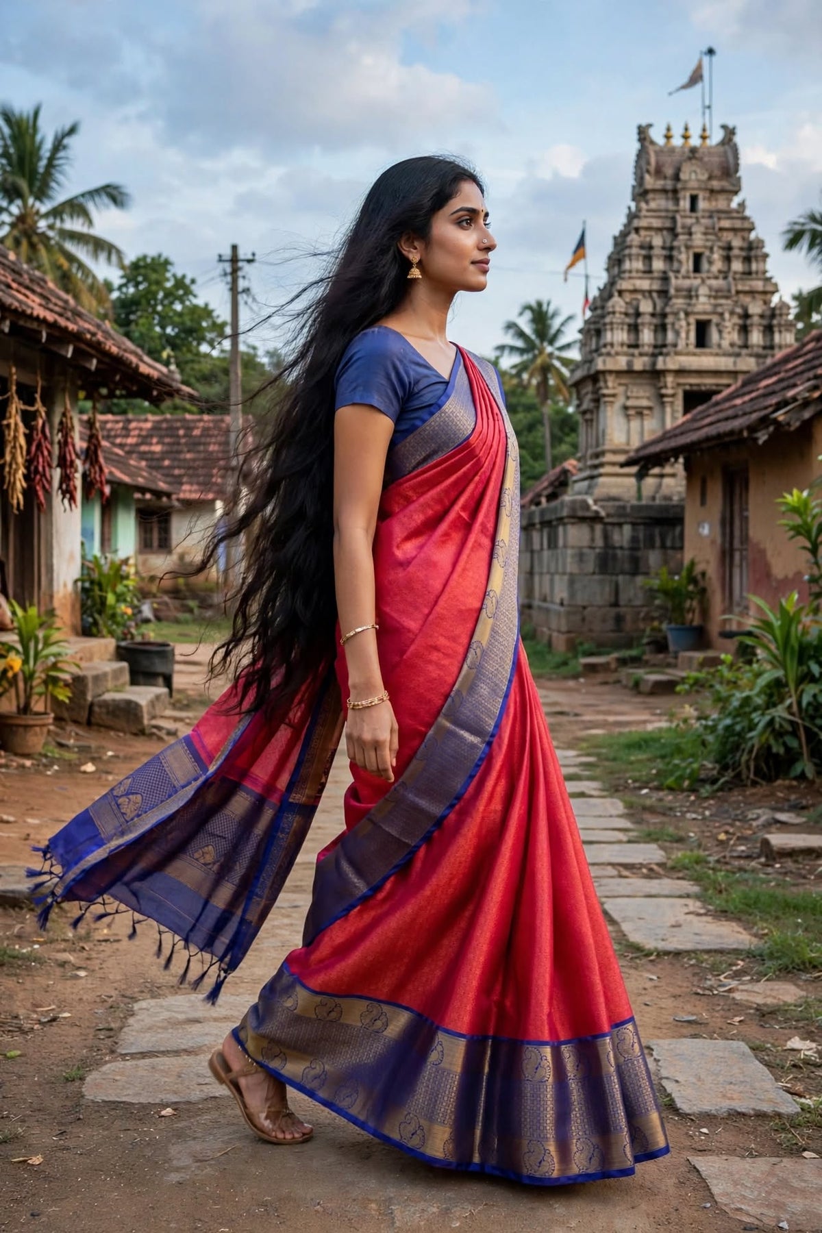 Aurelia Crimson Kanjivaram Tissue Saree