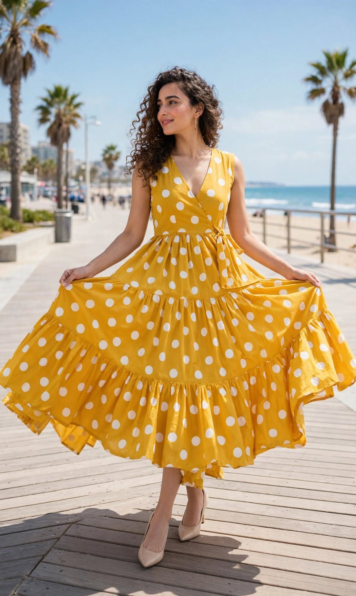 Aurelia Mustard Polka Dot Flared Dress