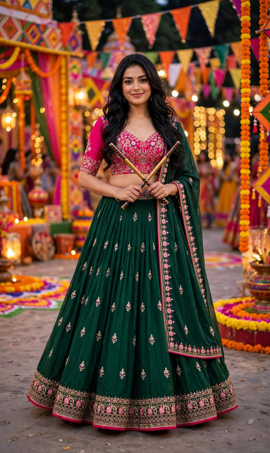 Aurelia Emerald Chinnon Embroidered Lehenga Set
