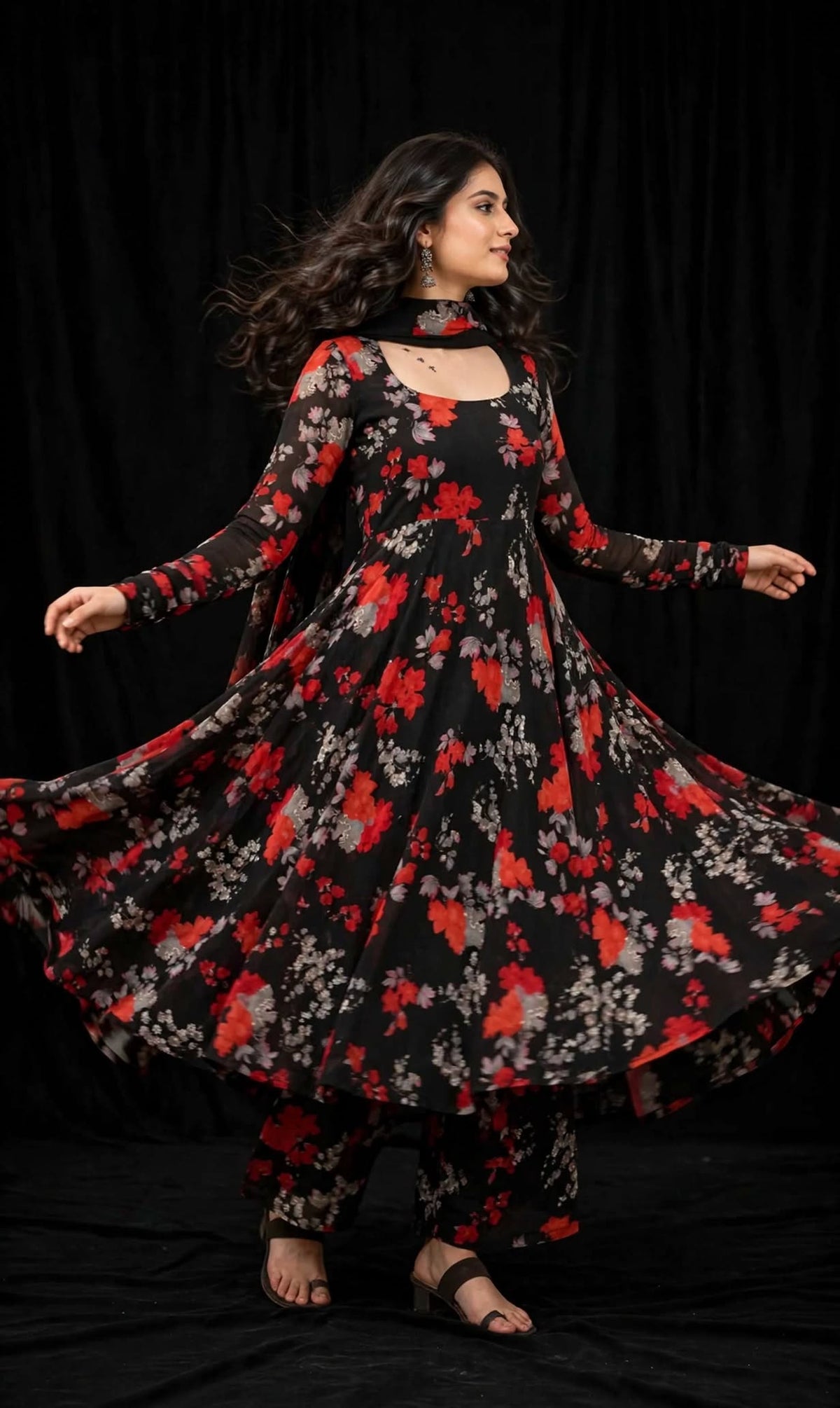 Aurelia Noir Floral Georgette Gown Set