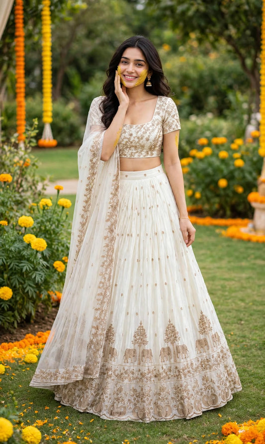 Aurelia Ivory Embroidered Lehenga Set