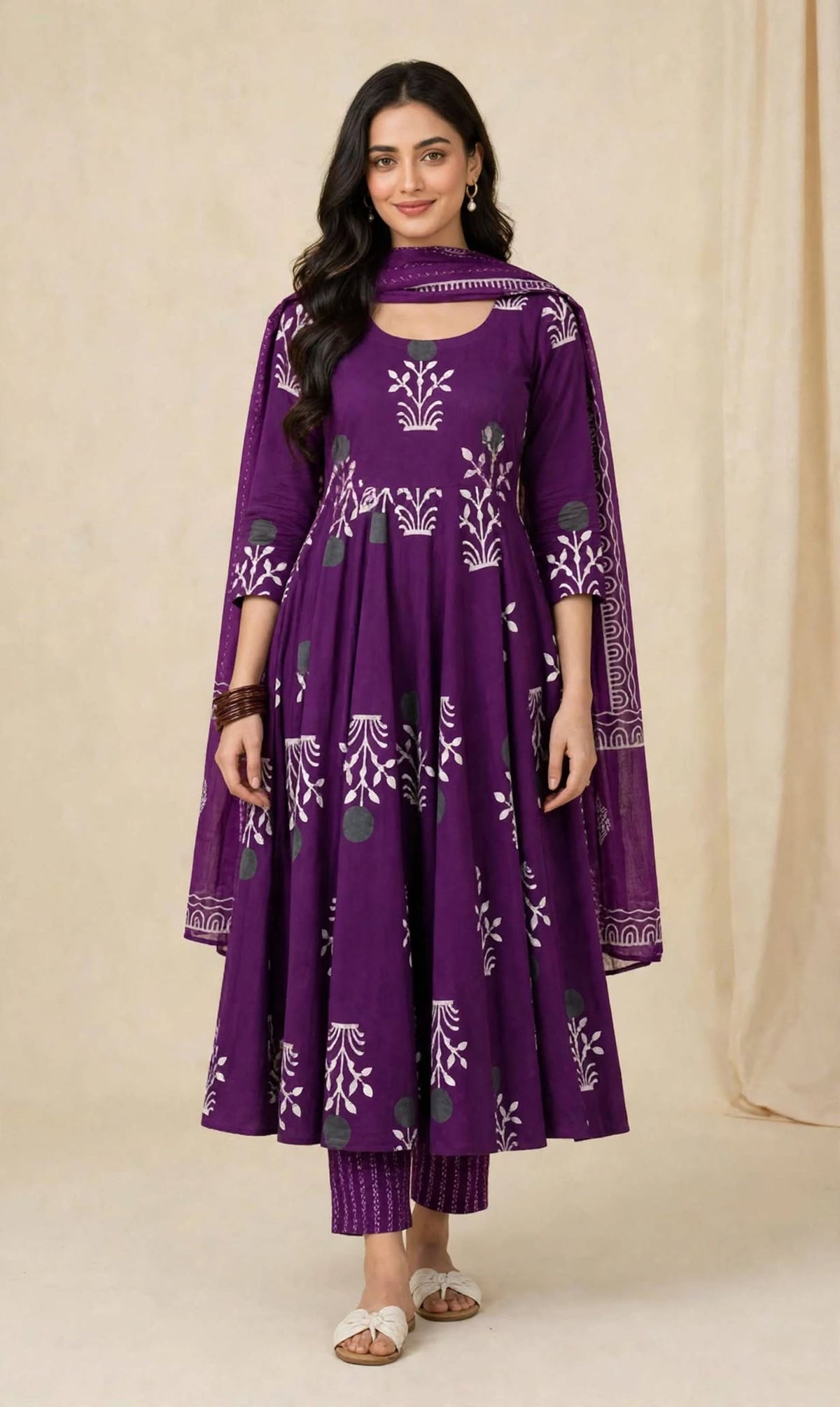 Aurelia Plum Floral Kurta Set with Dupatta