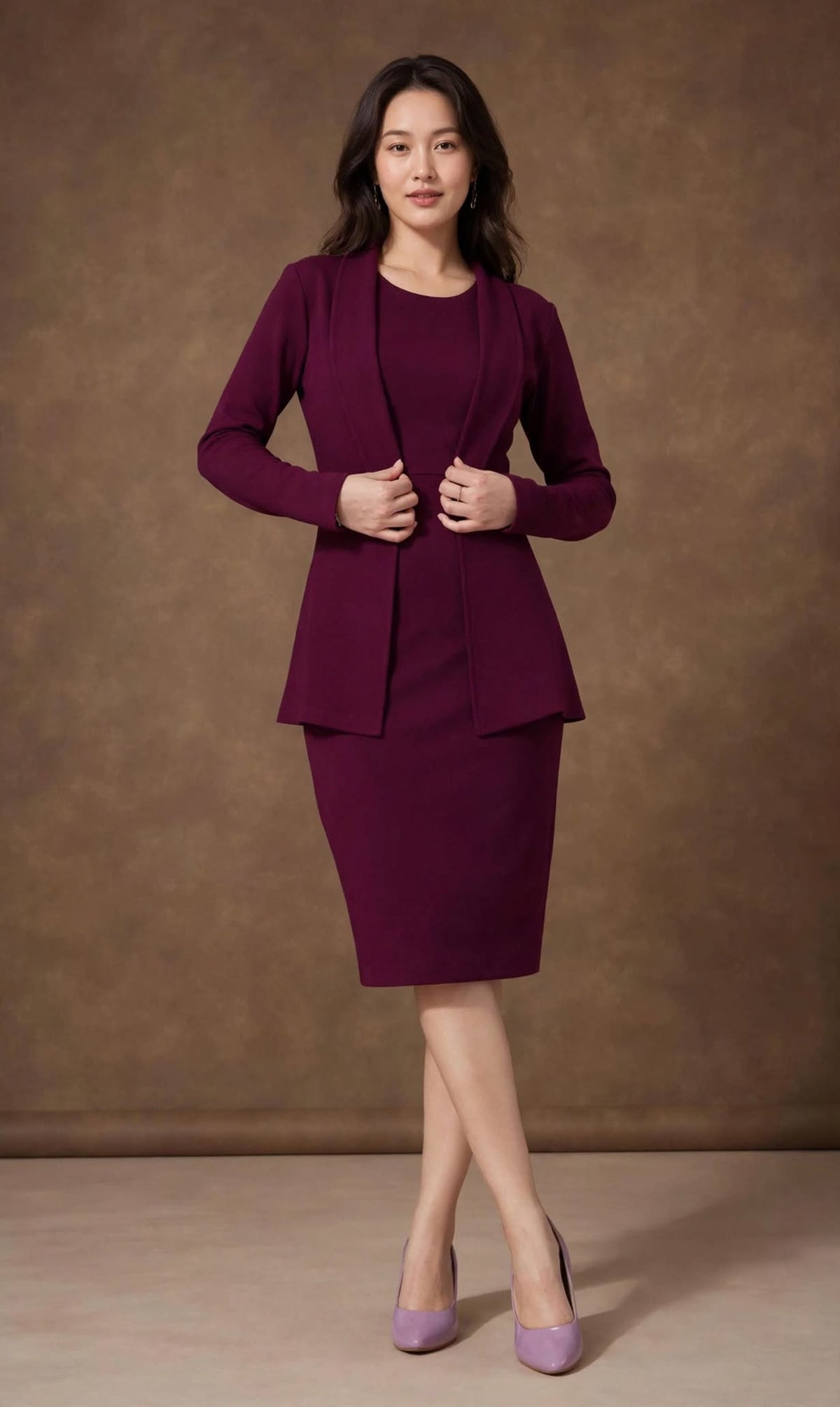 Aurelia Burgundy Tailored Bodycon Dress with Shrug