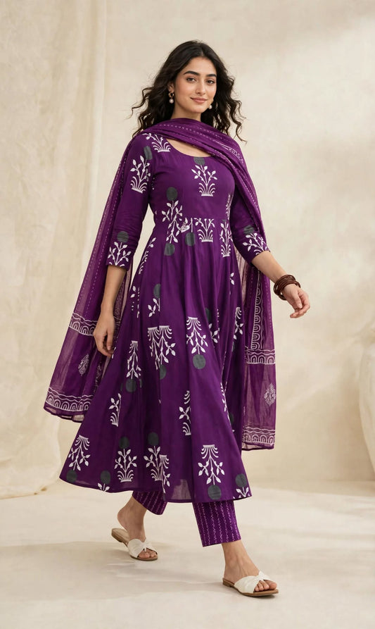 Aurelia Plum Floral Kurta Set with Dupatta