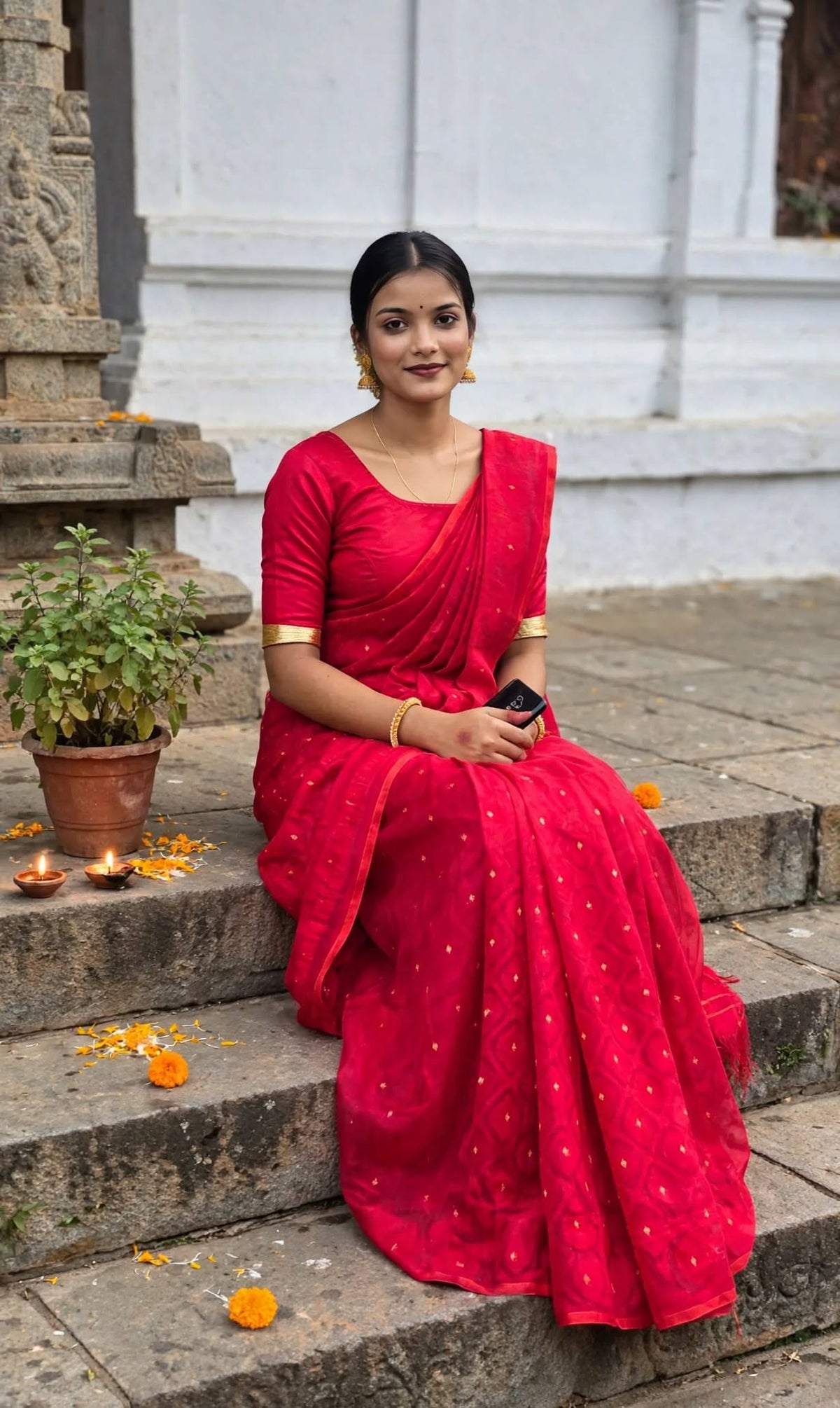 Jalbondhi Jamdani Soft Red Saree