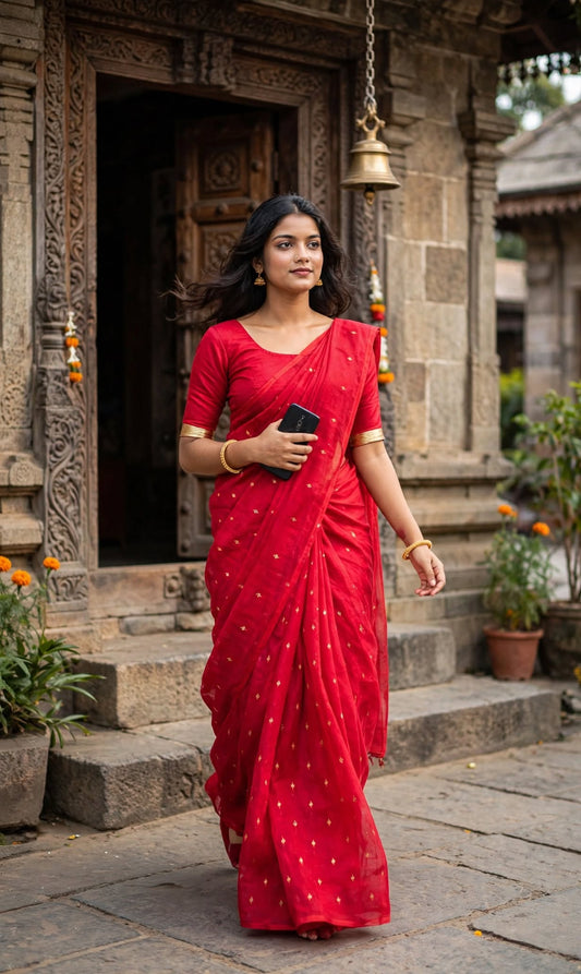 Jalbondhi Jamdani Soft Red Saree