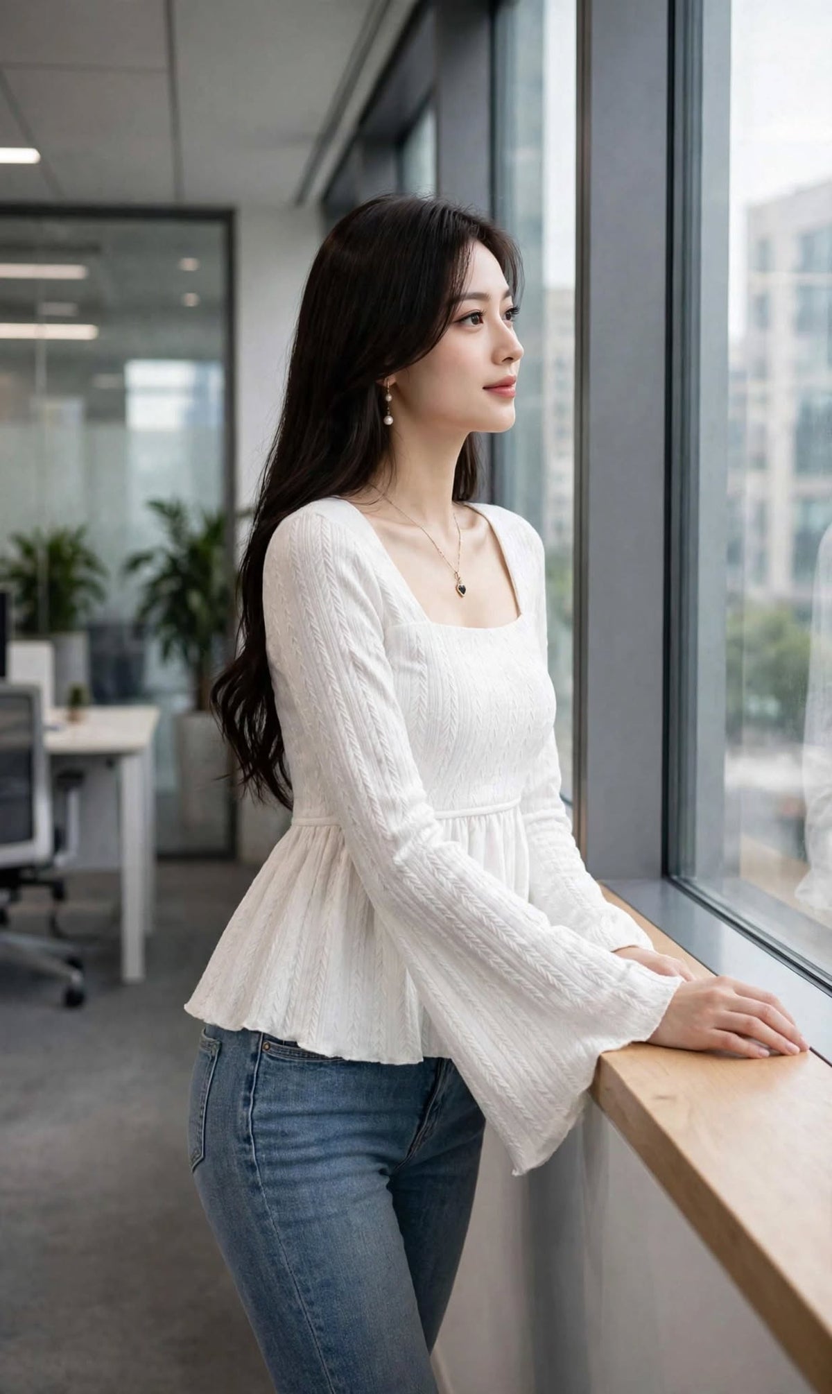 Aurelia Ivory Smocked Square-Neck Peplum Top